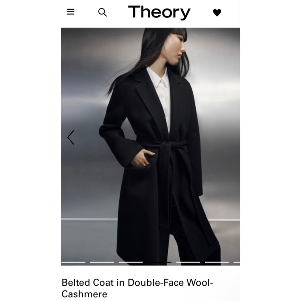 NWT Theory Black Long Wrap Trench Coat M Cashmere Wool double face